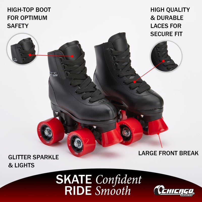 Chicago Skates CHICAGO Boys Rink Roller Skate - Black Youth Quad Skates - Size J12 - Image 4